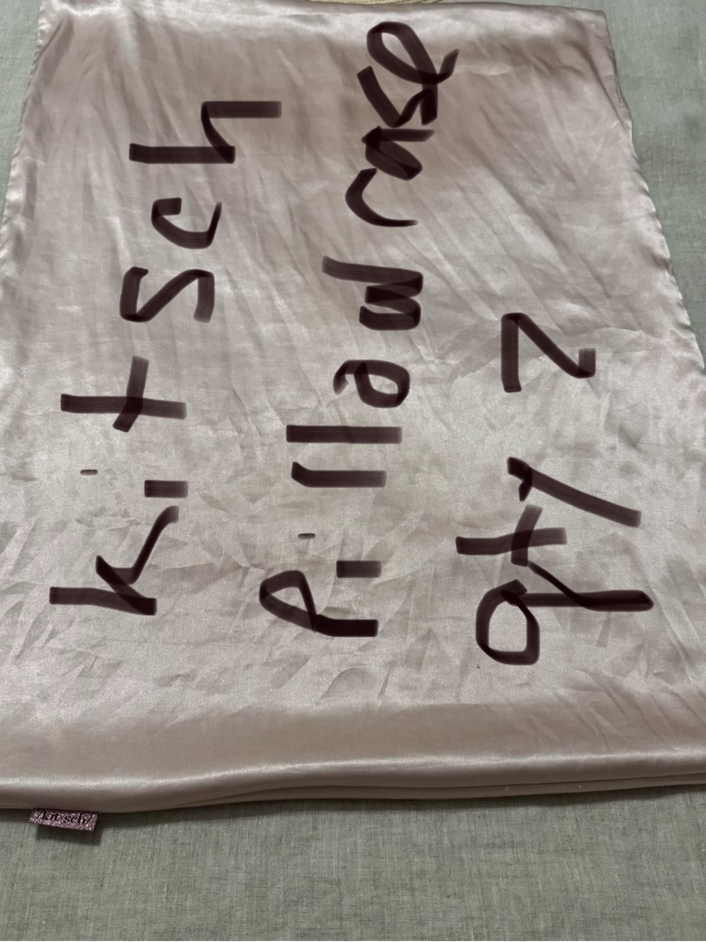 Kitsch Satin Pillowcase in Blush with Dark Brown Script
